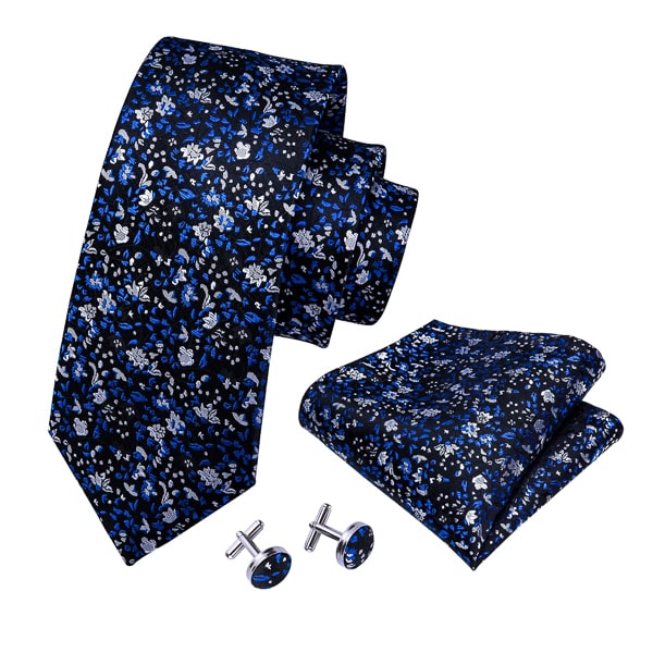 ozzimo Elegant Black & Blue Floral Silk Tie for Men - Image 3