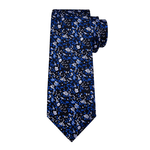 ozzimo Elegant Black & Blue Floral Silk Tie for Men