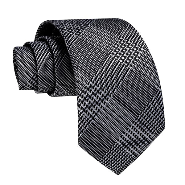 Ozzimo Black & White Glen Plaid Silk Tie for Men – Classic & Stylish