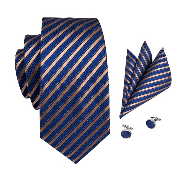 ozzimo Stylish Blue & Copper Striped Silk Tie for Men - Image 3