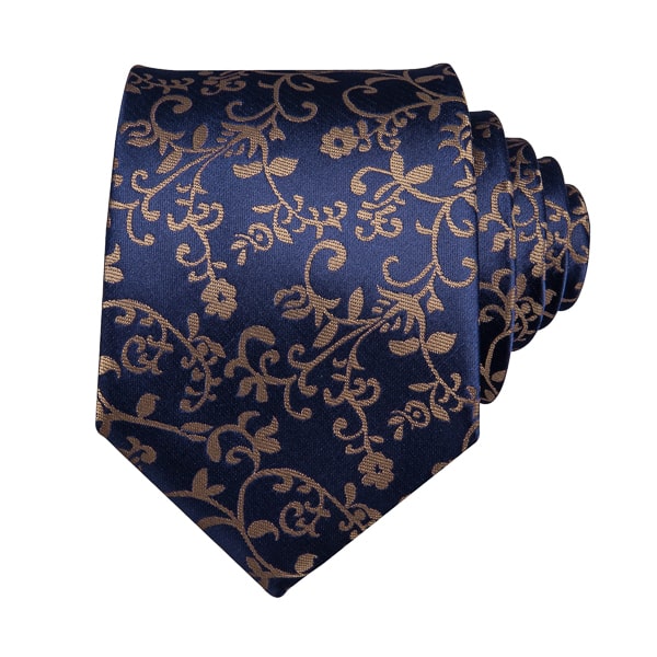 Ozzimo Dark Blue & Brown Floral Silk Tie for Men – Elegant & Classic - Image 3