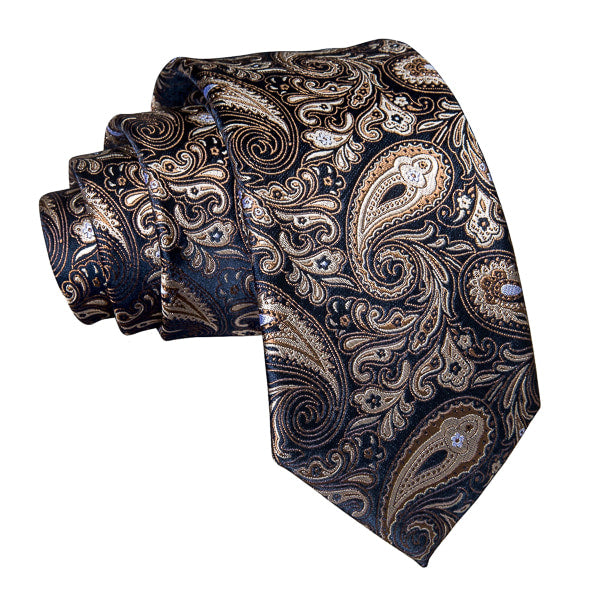 ozzimo Dark Blue & Gold Paisley Silk Tie for Men