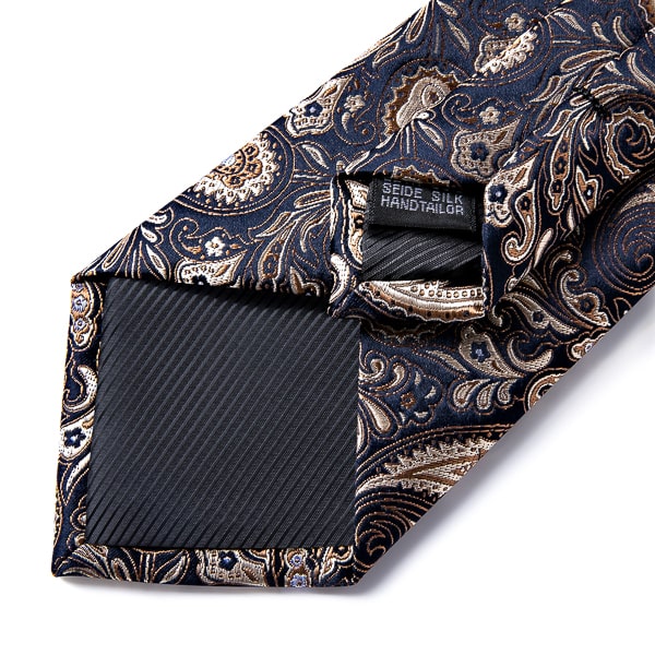 ozzimo Dark Blue & Gold Paisley Silk Tie for Men - Image 3