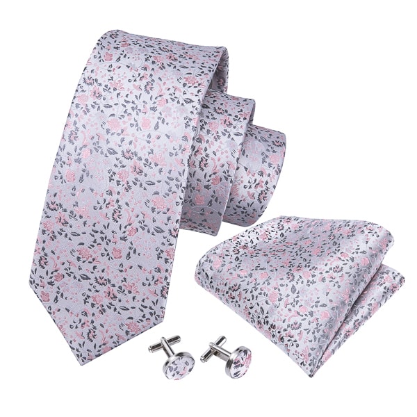 Ozzimo Grey & Pink Floral Silk Tie for Men – Elegant & Stylish - Image 3