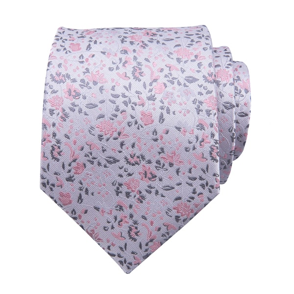 Ozzimo Grey & Pink Floral Silk Tie for Men – Elegant & Stylish