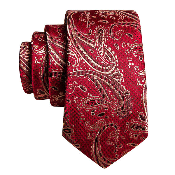 ozzimo Red & Gold Paisley Silk Necktie for Men