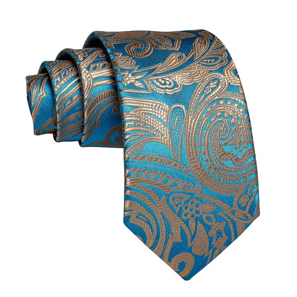 Ozzimo Turquoise & Gold Paisley Silk Tie for Men – Elegant & Vibrant