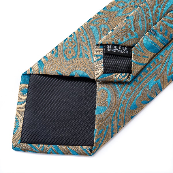 Ozzimo Turquoise & Gold Paisley Silk Tie for Men – Elegant & Vibrant - Image 3