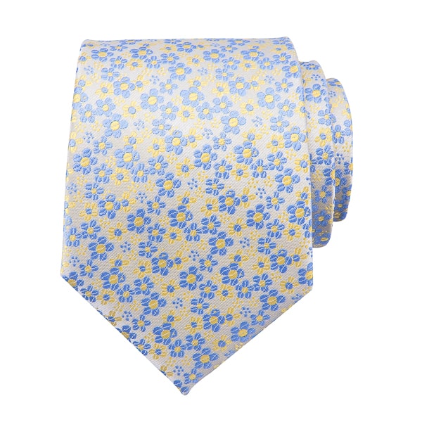 Ozzimo Yellow & Blue Mini Flower Silk Tie for Men – Stylish & Vibrant