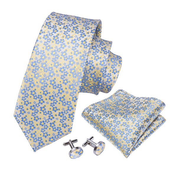 Ozzimo Yellow & Blue Mini Flower Silk Tie for Men – Stylish & Vibrant - Image 3